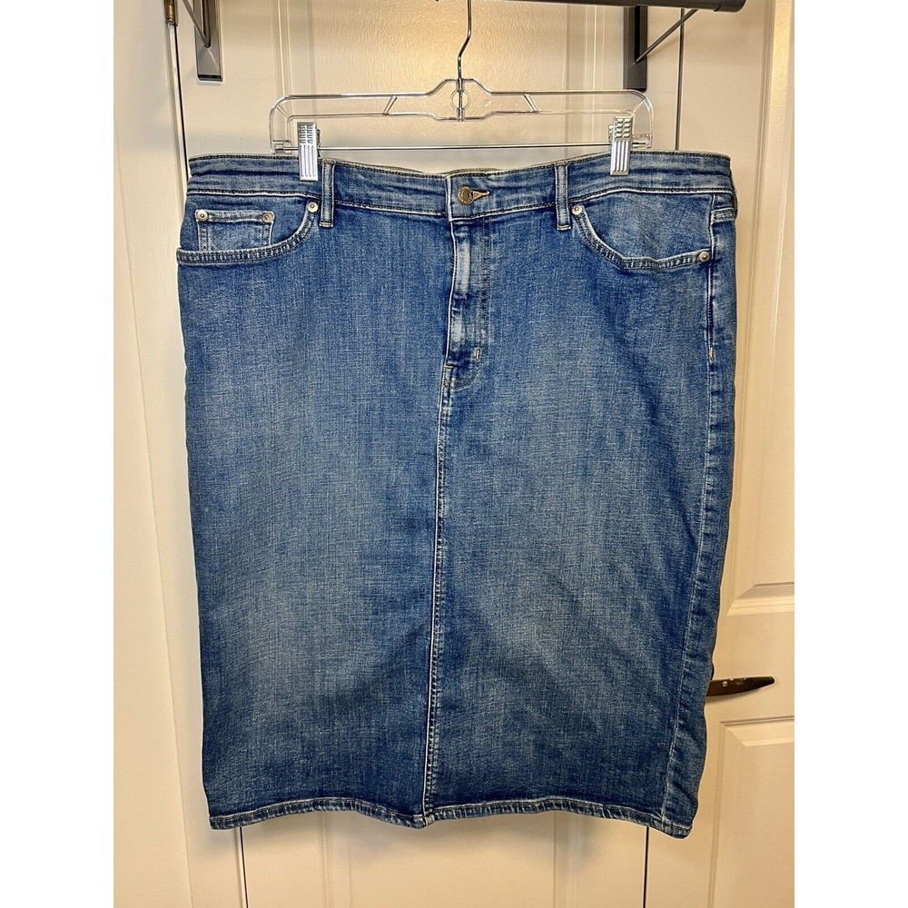 LAUREN RALPH LAUREN Womens Navy Denim Knee Length Pencil Skirt Plus 18